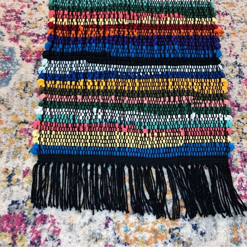Rag Rug - Hand Woven 19 x 43 Upcycled Fringed